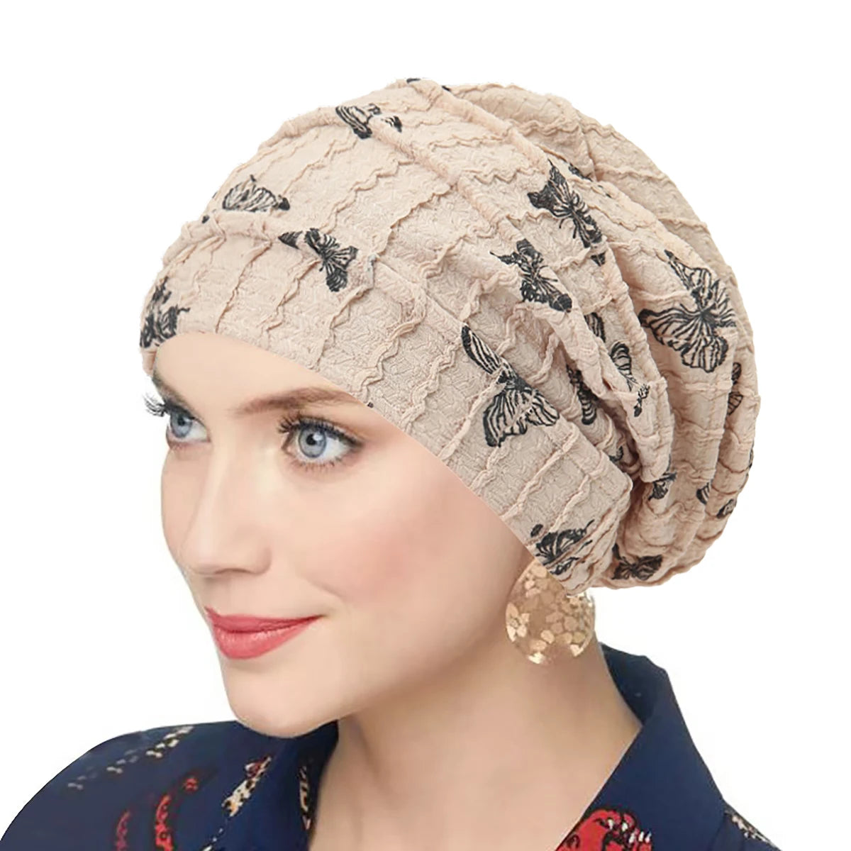 Butterfly Print Women Turban Indian Hat Muslim Hijab Bonnet Hair Loss Headscarf Chemo Cap Headwear Bandanas Turbante Mujer