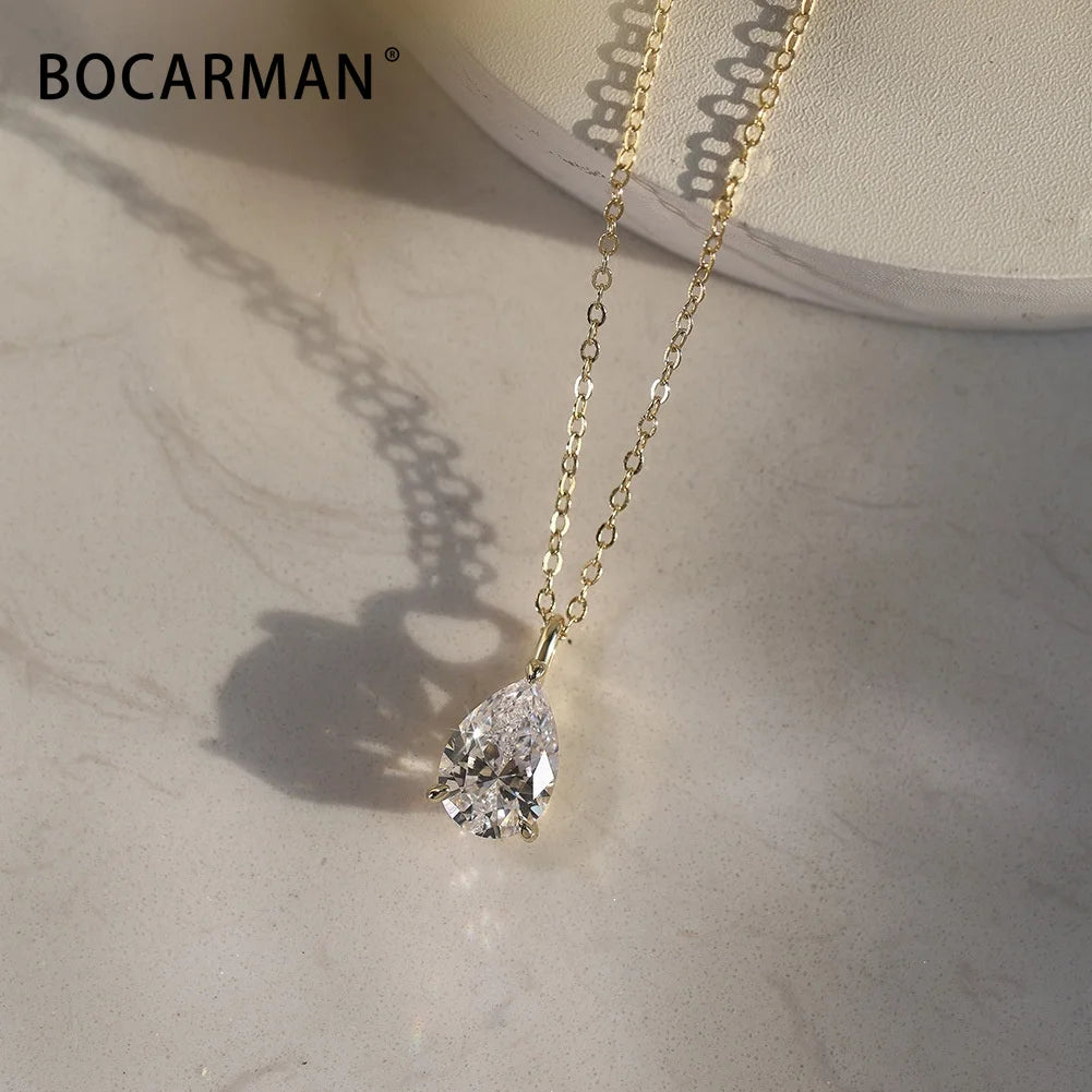 Bocarman S925 Sterling Silver Pear Cut Moissanite Pendant with GRA Certificate D Color VVS1 Teardrop Brilliant Sparkle Feminine