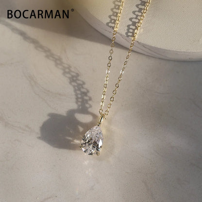 Bocarman S925 Sterling Silver Pear Cut Moissanite Pendant with GRA Certificate D Color VVS1 Teardrop Brilliant Sparkle Feminine