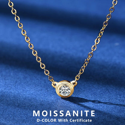 Lnngy 3MM 0.1CT Moissanite Necklace Original 925 Sterling Silver Pendant Necklaces  For Women Delicate Neck Jewellry Gift