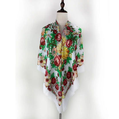 130*130cm Breathable Thin Russian Square Scarf Women Luxury Floral Print Ukrainian Shawl Babushka Handkerchief Head Wraps