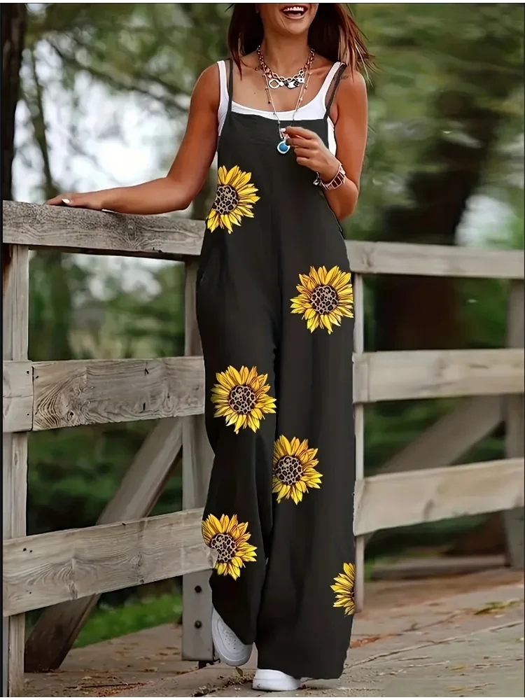 Women's Sleeveless Jumpsuit with Suspender Loose Casual Pocket Monochromatic Summer