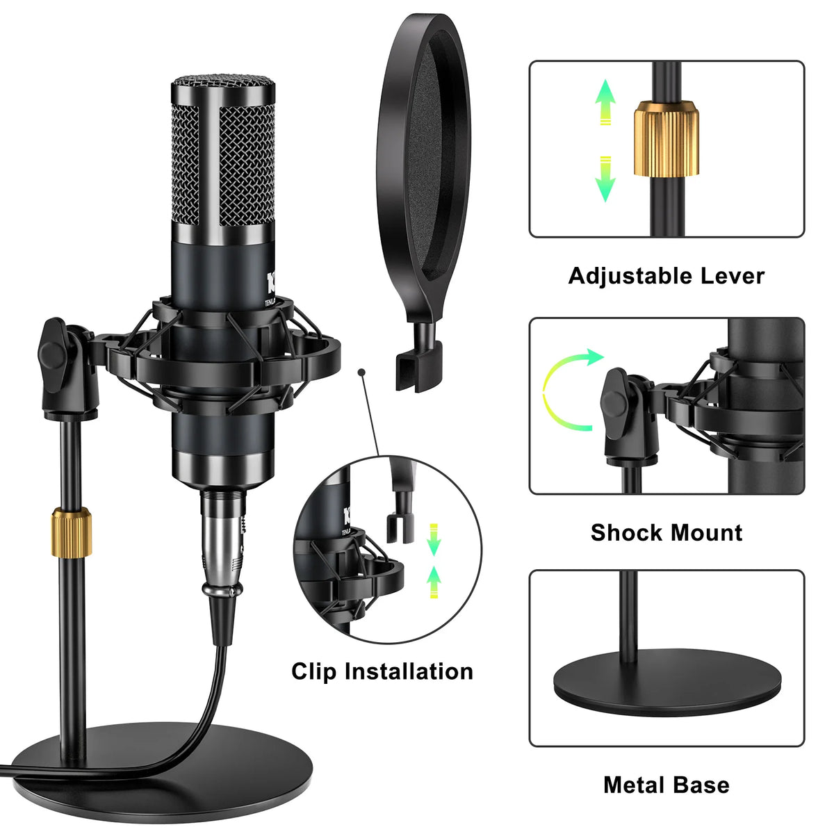 TENLAMP Y300-P15B Podcast Microphone Bundle Live Sound Card Audio Mixer, Professional 3.5mm Condenser Mic Kit for PC Phone Gaming Streaming Karaoke YouTube Vlog Recording Studio