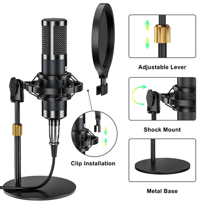 TENLAMP Y300-P15B Podcast Microphone Bundle Live Sound Card Audio Mixer, Professional 3.5mm Condenser Mic Kit for PC Phone Gaming Streaming Karaoke YouTube Vlog Recording Studio
