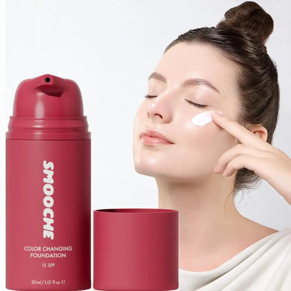 Smooche Color Changing Foundation SPF15 Long Lasting Lightweight Hydrating covers pores Buildable Coverage Daily Makeup Base
