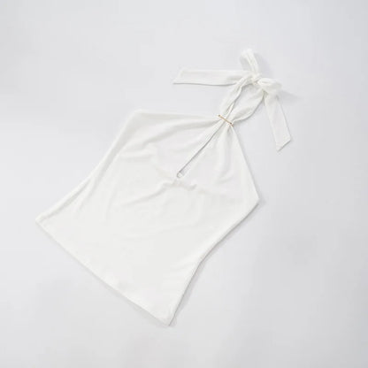 Women'S Solid Color Hanging Neck Tie Hollow Out Metal Ring Strapless Backless Tank Top Summer New Fashion Street Tank