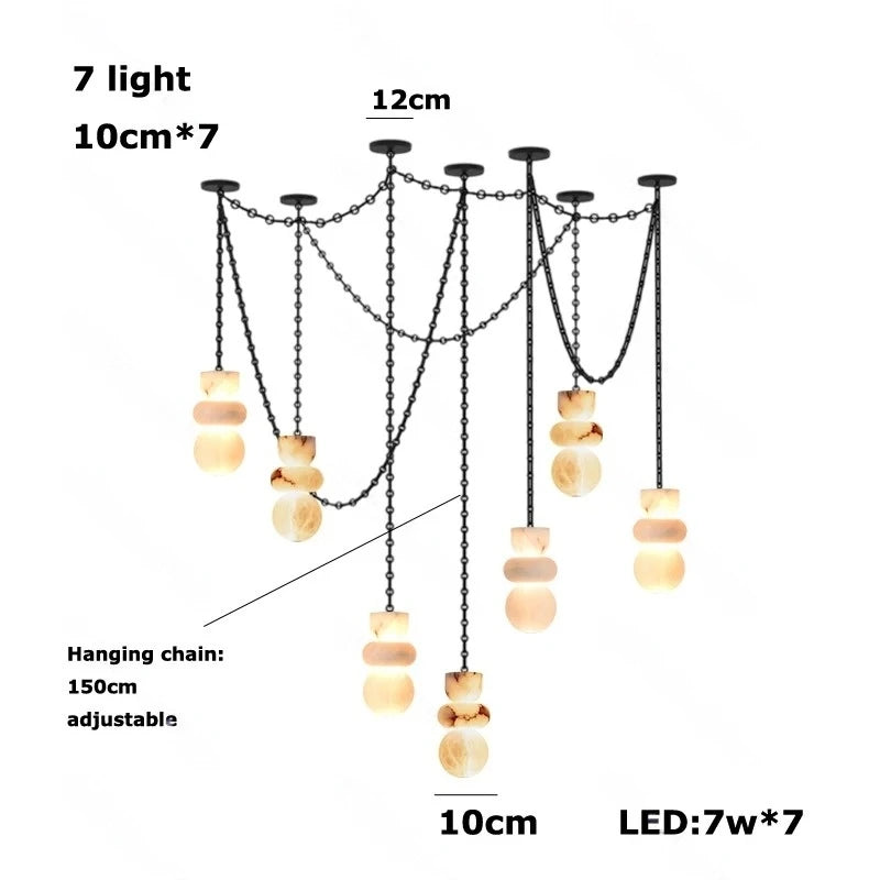 Alabaster Marble Chain Hanging Pendant Lights Collection for Dining Room Spanish Natural Marble LED Chandelier For Living Room
