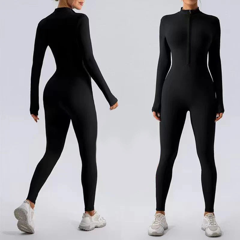 Warm Thin Fleece Jumpsuits Women's Tracksuit Winter One-Piece Sports Suit Black Fitness Jumpsuit Long Sleeves Workout Bodysuit
