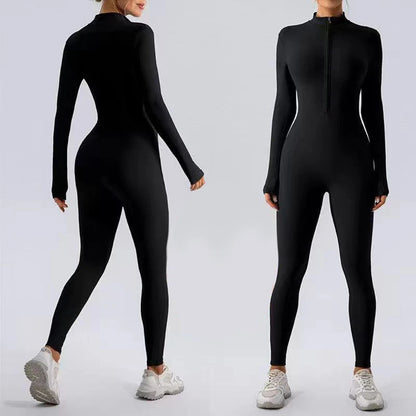 Warm Thin Fleece Jumpsuits Women's Tracksuit Winter One-Piece Sports Suit Black Fitness Jumpsuit Long Sleeves Workout Bodysuit
