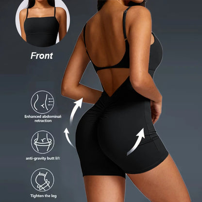 Sexy Back V Yoga Jumpsuits Butt Lifting Gym Bodysuit Women's Tracksuit Fitness Sports Overalls For Woman Workout Rompers