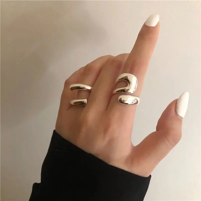VENTFILLE 925 Sterling Silver Geometric Multilayer Round Bead Ring Female Fashion Punk Temperament Prevent Allergy Charm Jewelry