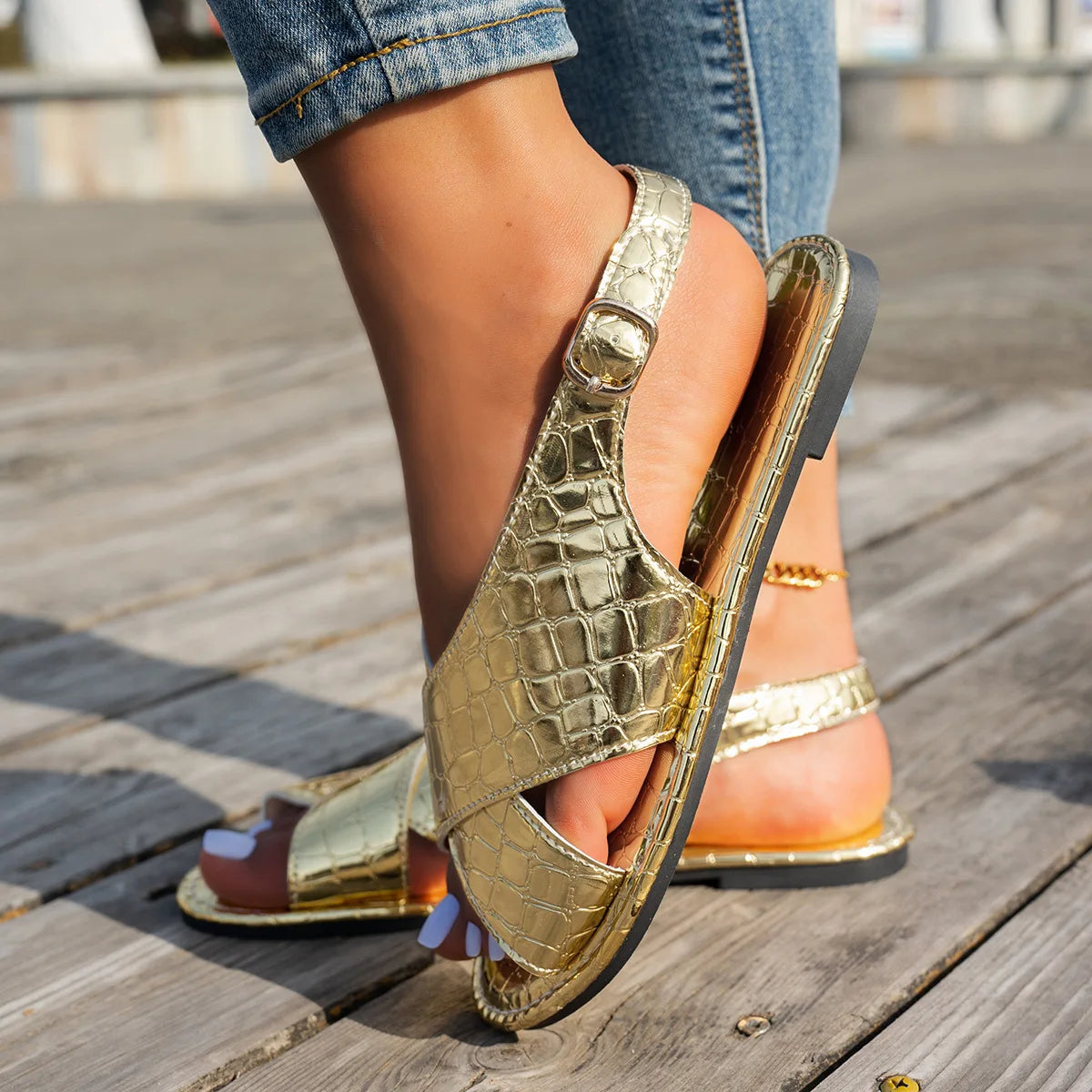 2025 Luxury Sexy Women's Sandals Classic Gold Silver Buckle Summer Ladies Shoes Large Size 43 Lightweight Comfort Beach Sandals