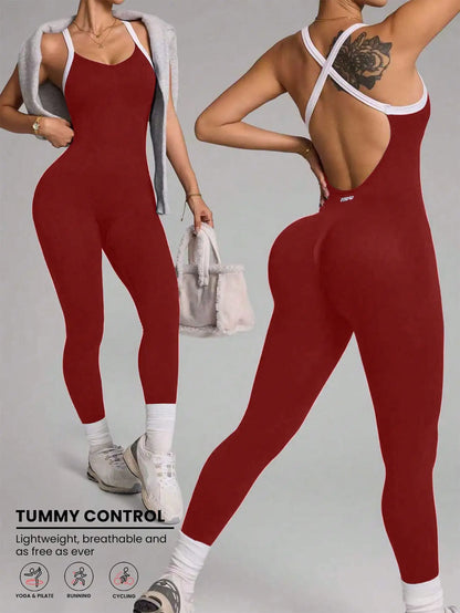 Cross shoulder strap pants jumpsuit yoga suit fitness suit threaded jumpsuit seamless exercise quick drying yoga jumpsuit