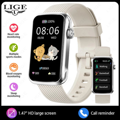 LIGE 1.47'' Smart Watch Women Men Smart Bracelet Heart Rate Step Count Sport Fitness Health Monitor Waterproof Smartwatch Ladies