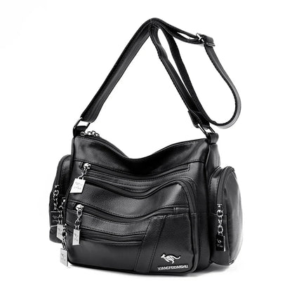 Many Pockets Women Leather Top-handle Bag Luxury Designer Female Shoulder Messenger Shopper Bags Brand Ladies Crossbody Handbags