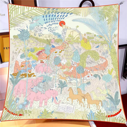 【2025 New】90x90 Twill Silk Square Scarf for Women - French Retro Niche Bustier Shawl Scarf - Stylish Fashion Wrap Accessory