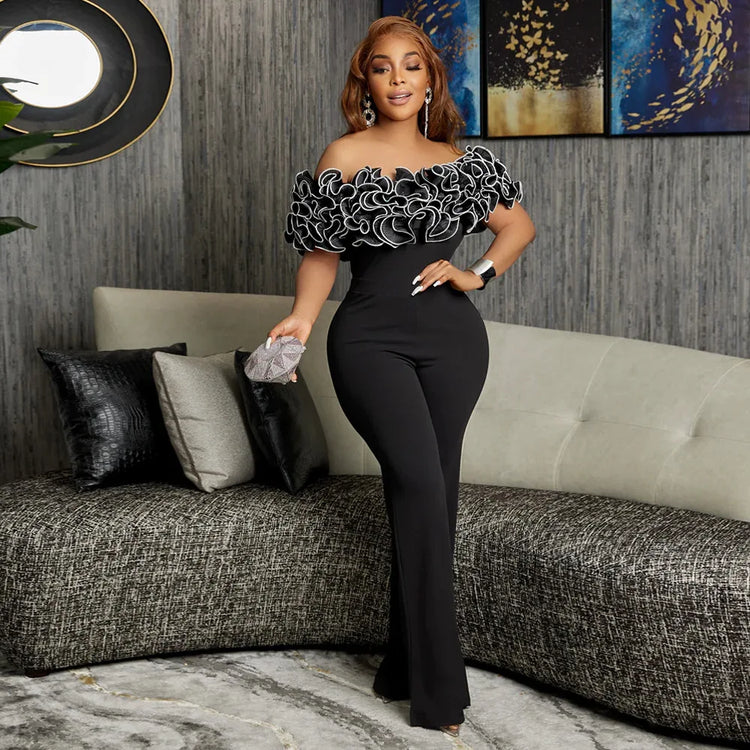 HBLL Factory Direct Woman Jumpsuits Elegant 3D Rose Flower One Piece Women Club Overalls Celebrities Outfits Party Sexy Clubwear