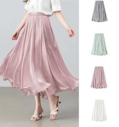 SENTUBILA Women's Summer Skirt 2026 Elegant Elastic Waist Sheen Flowy A Line Long Skirt for Woman Ladies Clothes 162QG4909