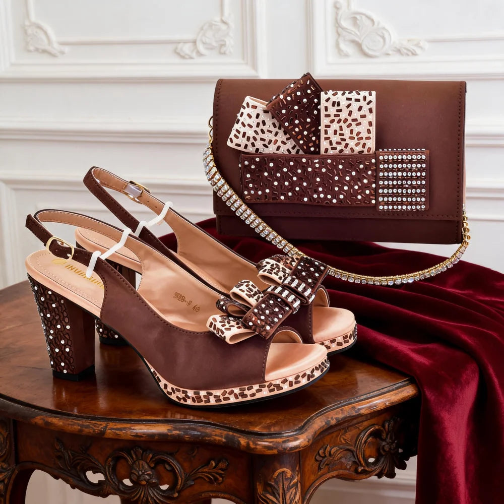 Italian Wedding Matching Shoes and Bags Decorated with Rhinestone African Shoes and Bags Matching Set Ladies Shoes Luxury