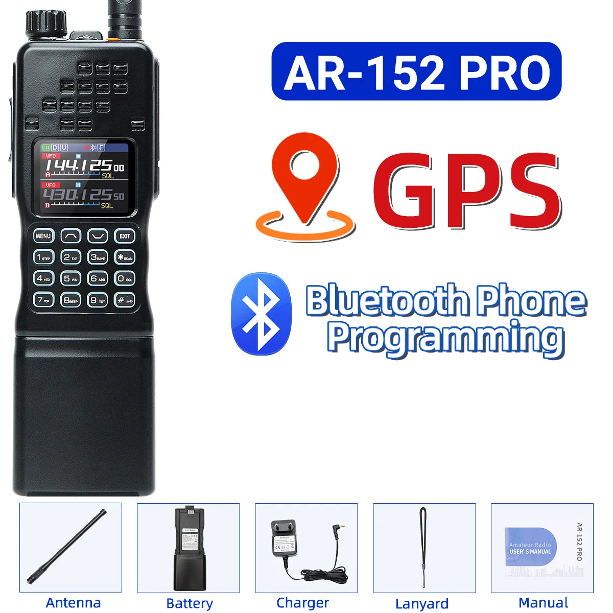 Baofeng AR-152 Pro GPS Walkie Talkie Two Way Radio 12000mAh Battery Tactial 50KM Long Range AN PRC-152 Multi Band Transceiver