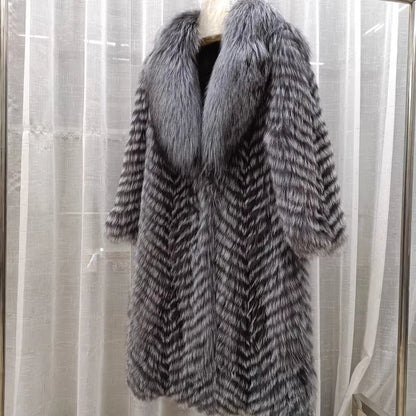 2025 Women's Real Fox Fur Winter Coat X-Long Natural Fluffy Luxe Jacket Streetwear Fashion