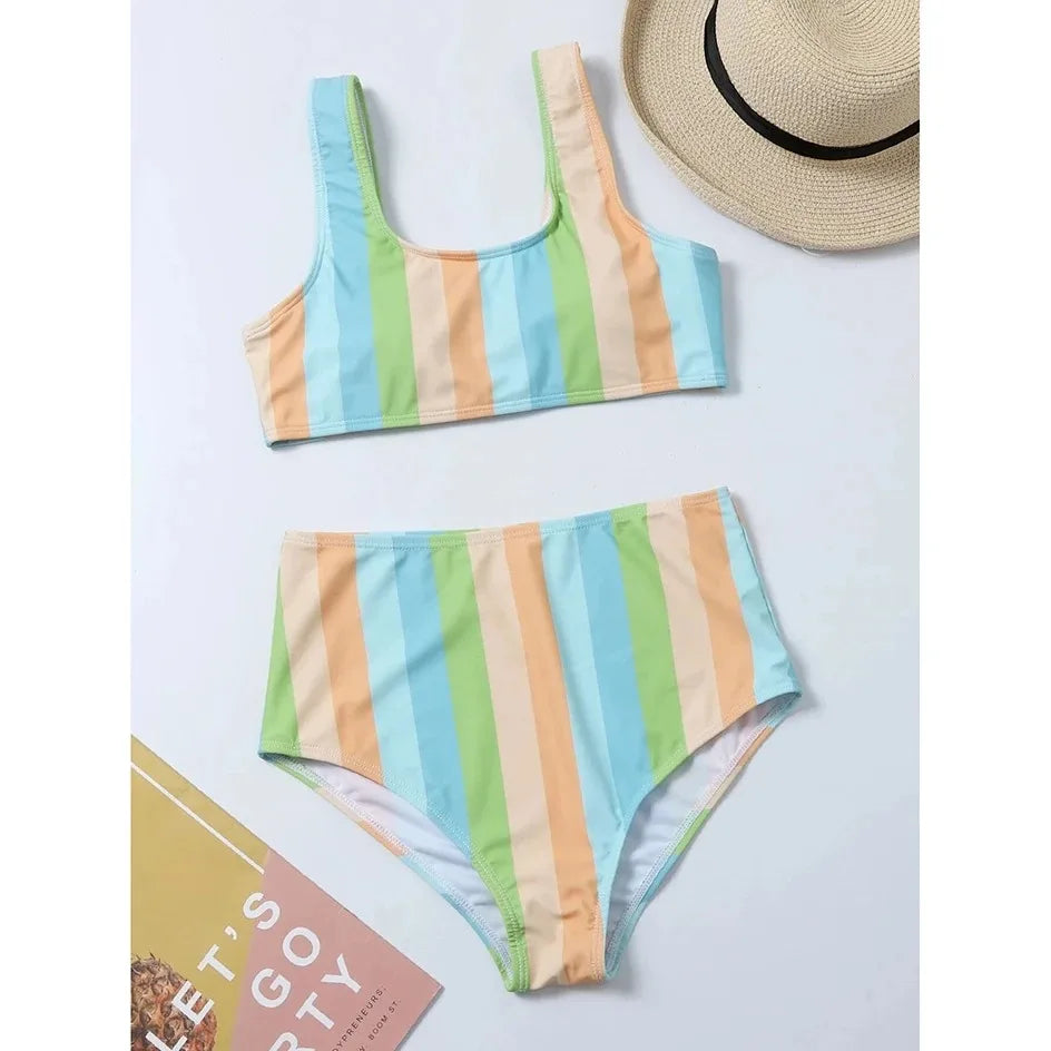High Waist Bikini Women Swimsuit Push Up Swimwear Woman 2026 Sexy Striped Bikinis Sets Female Bandeau Bathing Suits Beach Wear