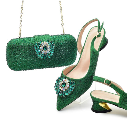 New Italian Shoes and Bags Matching Set 2025 Luxury Designer Pumps Women Full Rhinestone Designer Shoe and Bag Sets From Italy