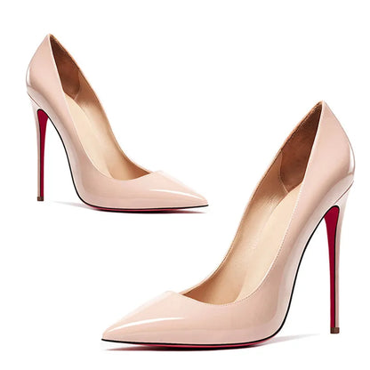 2025 European and American slim and sexy high heels, pointed shallow mouth black patent leather temperament work shoes