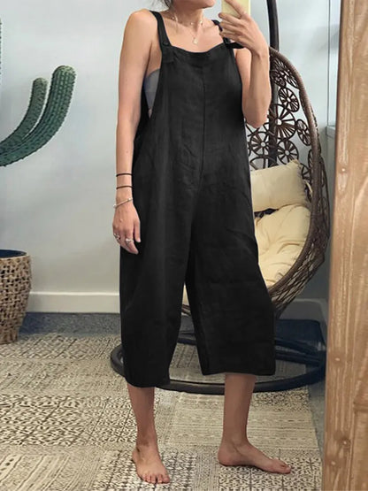 Women 2026 Sling Rompers Summer New Solid-Color Cotton Loose Casual Overalls Jumpsuits Women's Clothing
