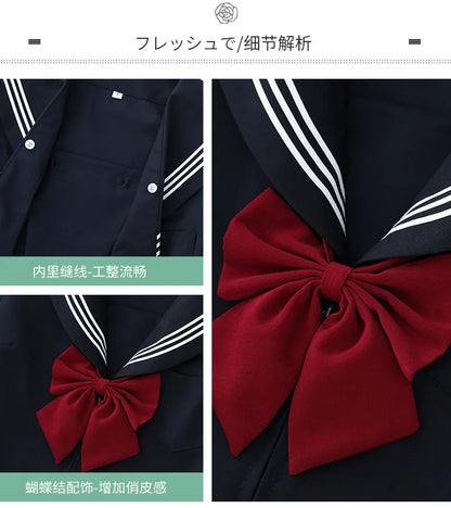 Navy Blue JK Uniform, Red Tie Three Basic Sailor, Short/long Sleeve Japanese School Uniforms For Girls Pleated Skirt JK Sets