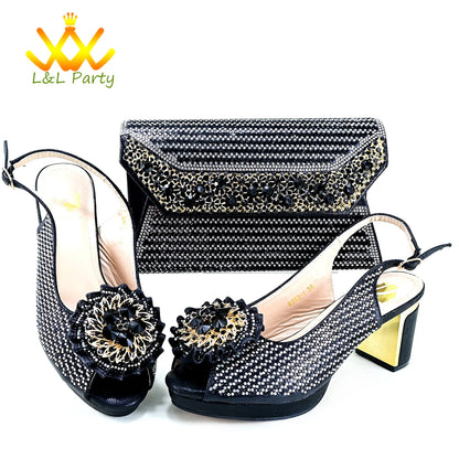2024 Special New Arrivals Italian Women Shoes and Bag to Match in Green Color with Platform Shinning Crystal Sandal for Wedding