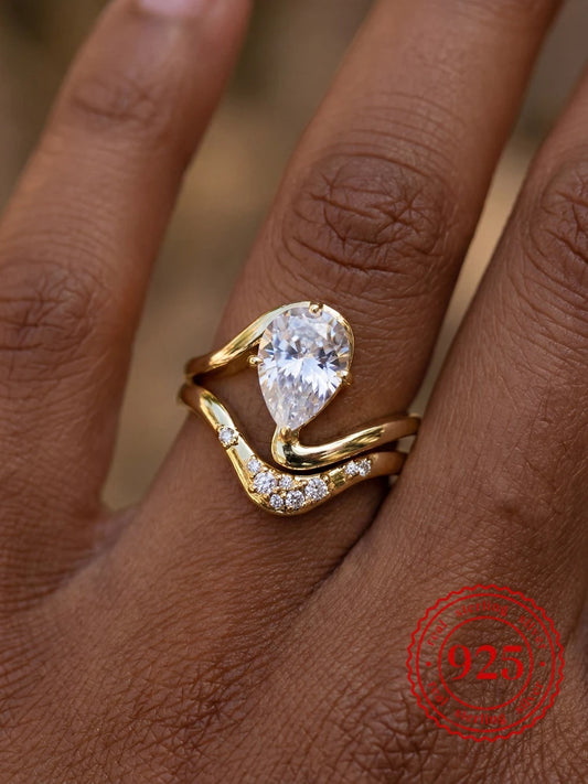 925 Sterling Silver Simple Fashion Water Drop Zircon Ring For Women Engagement Wedding Luxury High Quality Fine Jewelry