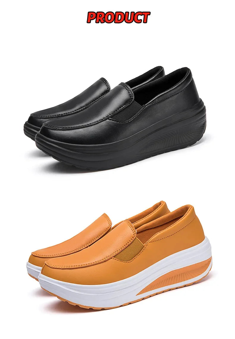 EOFK Women Moccasions Walking Shoes For Work Soft Wedges Platform Loafers Female Black Swing Slip On Casual Non Slip Female Shoe