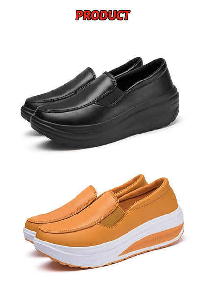 EOFK Women Moccasions Walking Shoes For Work Soft Wedges Platform Loafers Female Black Swing Slip On Casual Non Slip Female Shoe