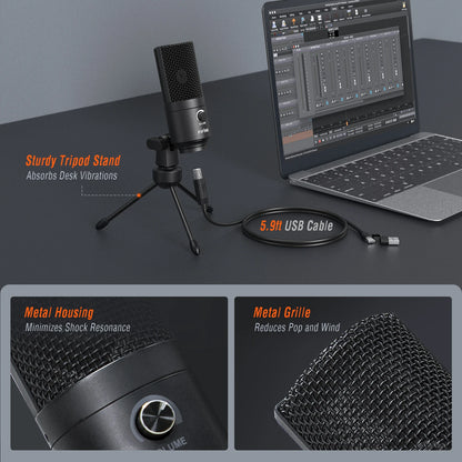 FIFINE Metal USB Condenser Microphone with Gain Knob,Newly Upgraded Detachable Dual-Joint Recording Mic for Laptop/PC-K669