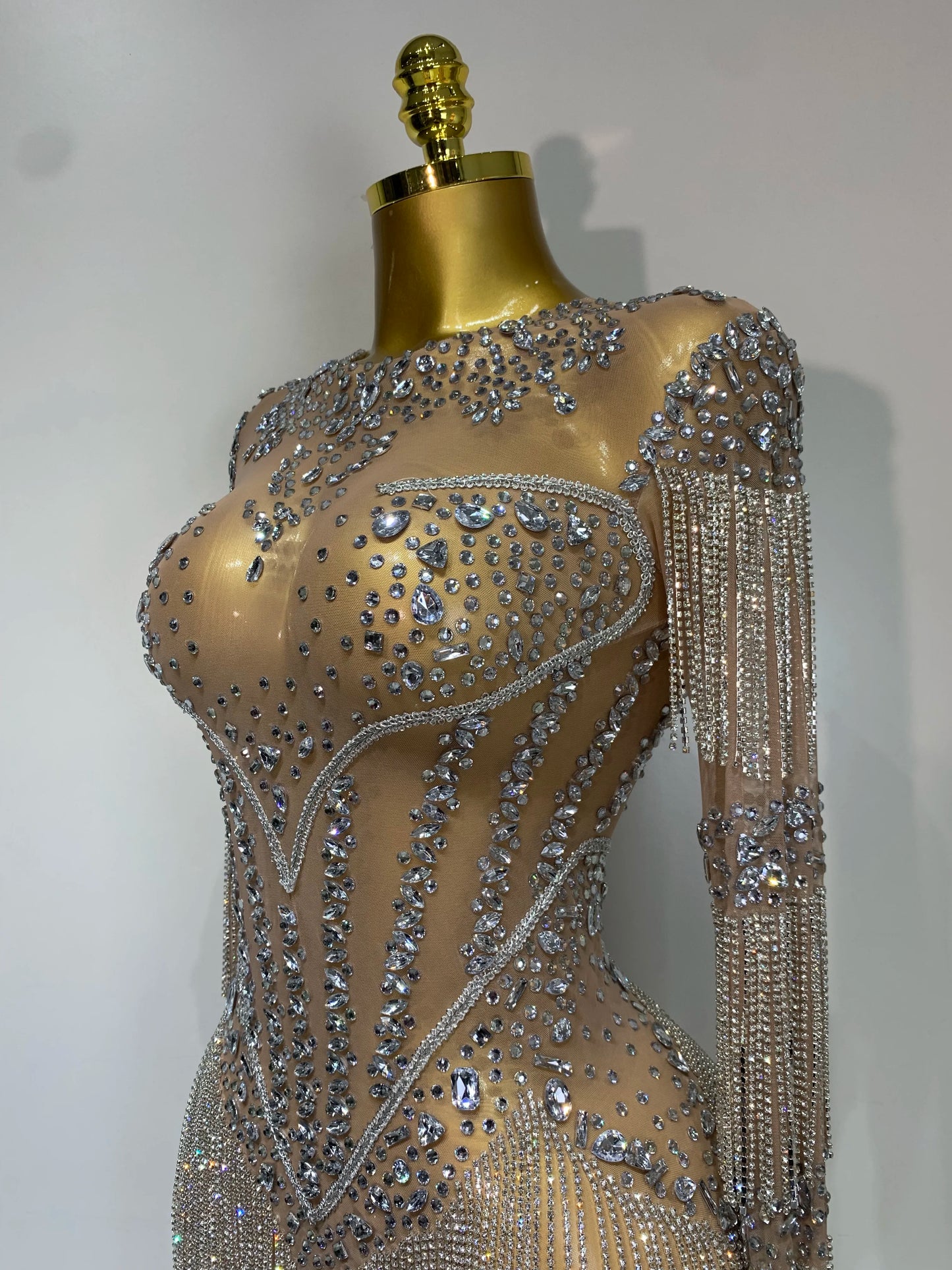 Women Sexy Mesh See Through Performance Dance Nightclub Rompers Singer Stage Outfit Sparkly Rhinestone Bodysuit Birthday Wear