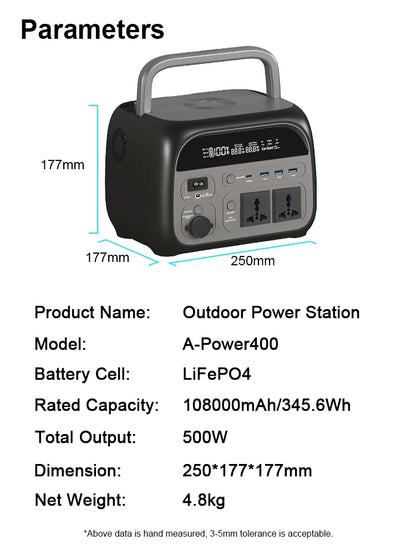 CTOLITY 500W Portable Power Station 345.6Wh Solar Generator LiFePo4 Batteries AC 220V Energy Storage Supply Camping 2PCS AP400