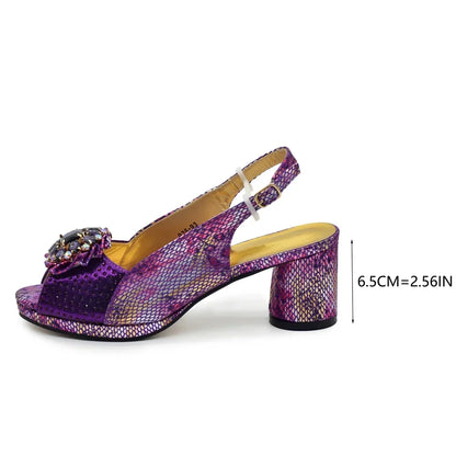 New Arrival Italian Shoes and Bags Matching Set 2024 Nigerian Heel Party for Women Purple Colour Italian Design Wedding Dress