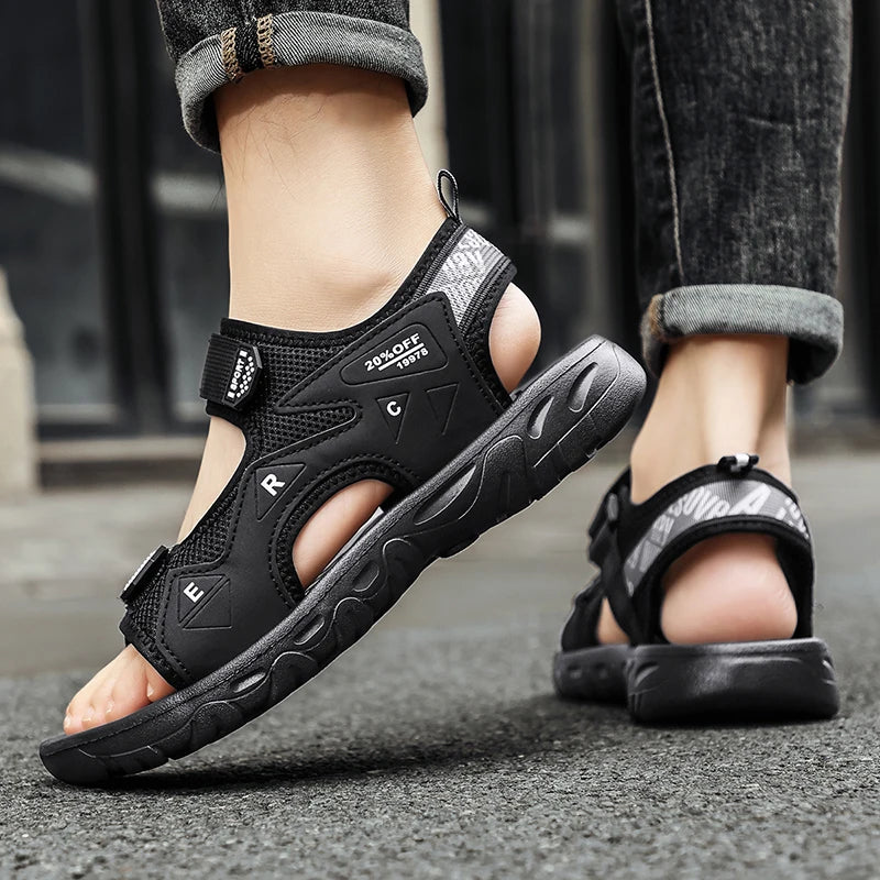 Mens Sandals Classic Black Comfortable Barefoot Outdoor Casual Beach Shoes Anti Slip Speed Drying Summer Walking Sandals Men