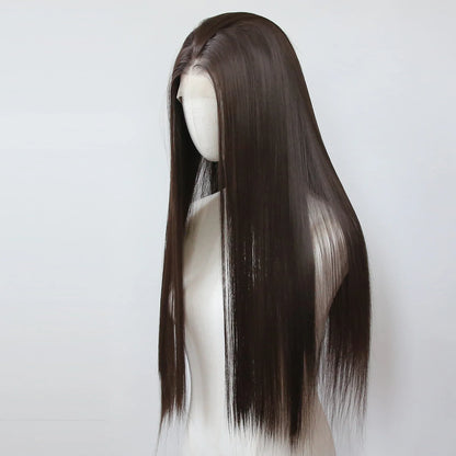 Ashely 13*4 Dark Brown Synthetic Lace Front Wigs Brown Long Straight Lace Front Wig for Women Pre Plucked Natural Hairline