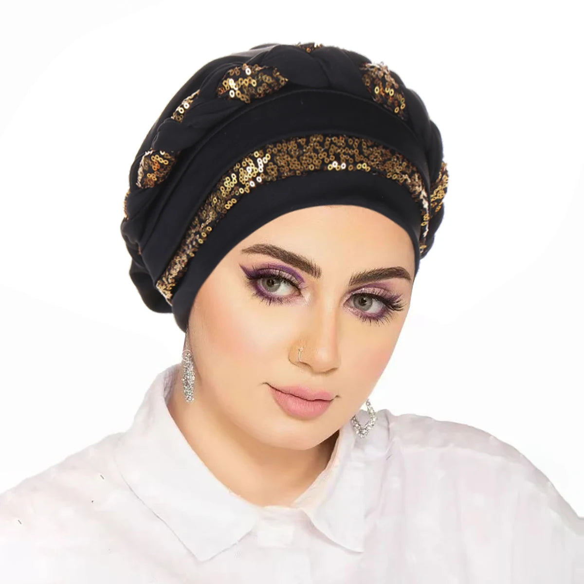 Women Hijabs Turban Hats Sequin Solid Color Braid Twist Caps Cancer Chemotherapy Beanies Cap Headwrap Plated Hair Loss Cover