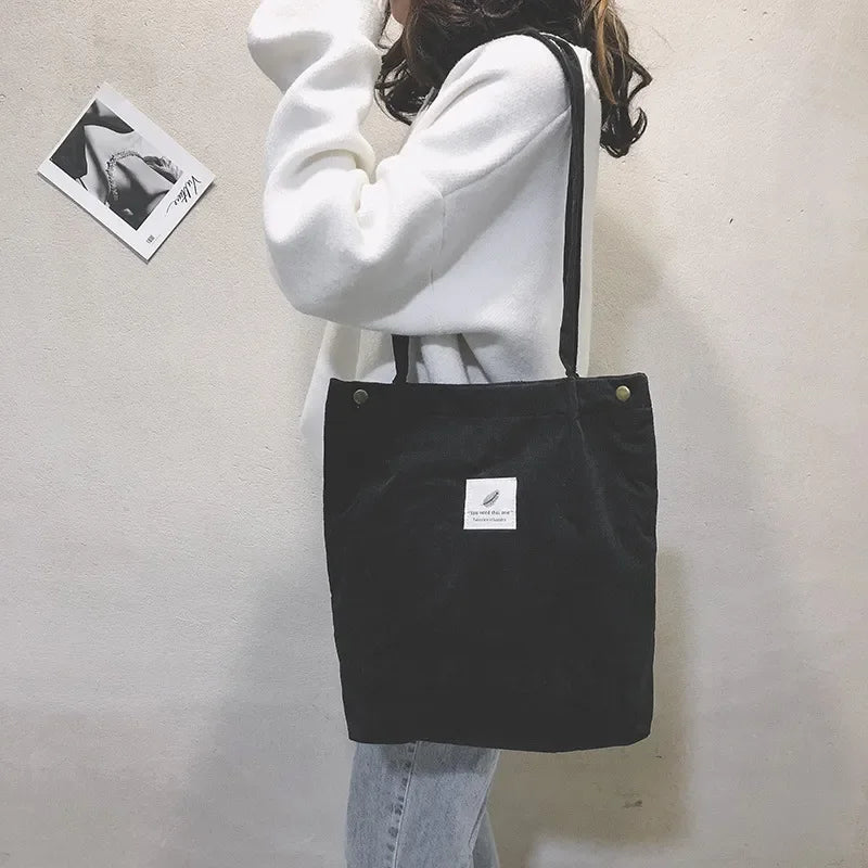 Corduroy Bag Handbags for Women Shoulder Bags Female Soft Environmental Storage Reusable Girls Small and Large Shopper Totes Bag