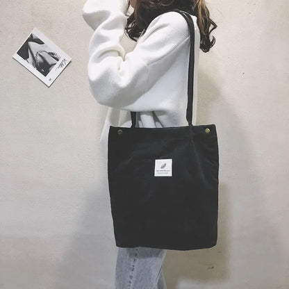 Corduroy Bag Handbags for Women Shoulder Bags Female Soft Environmental Storage Reusable Girls Small and Large Shopper Totes Bag