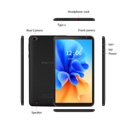 PRITOM 7 Inch Tablet PC 32 GB Android 13 with Quad Core Processor HD IPS Display Dual Camera WiFi with PU Protective Case