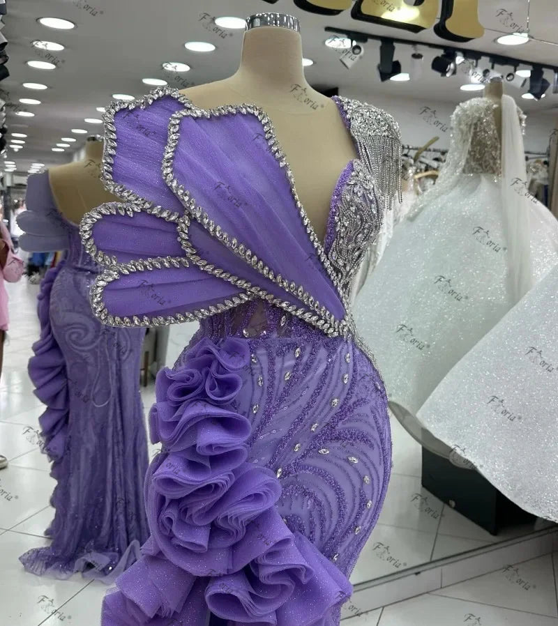 Floria Purple Beads Mermaid Evening Dress Luxury Crystal Tassel Ruffles Prom Gown Elegant Formal Party Dresses Customized 2026