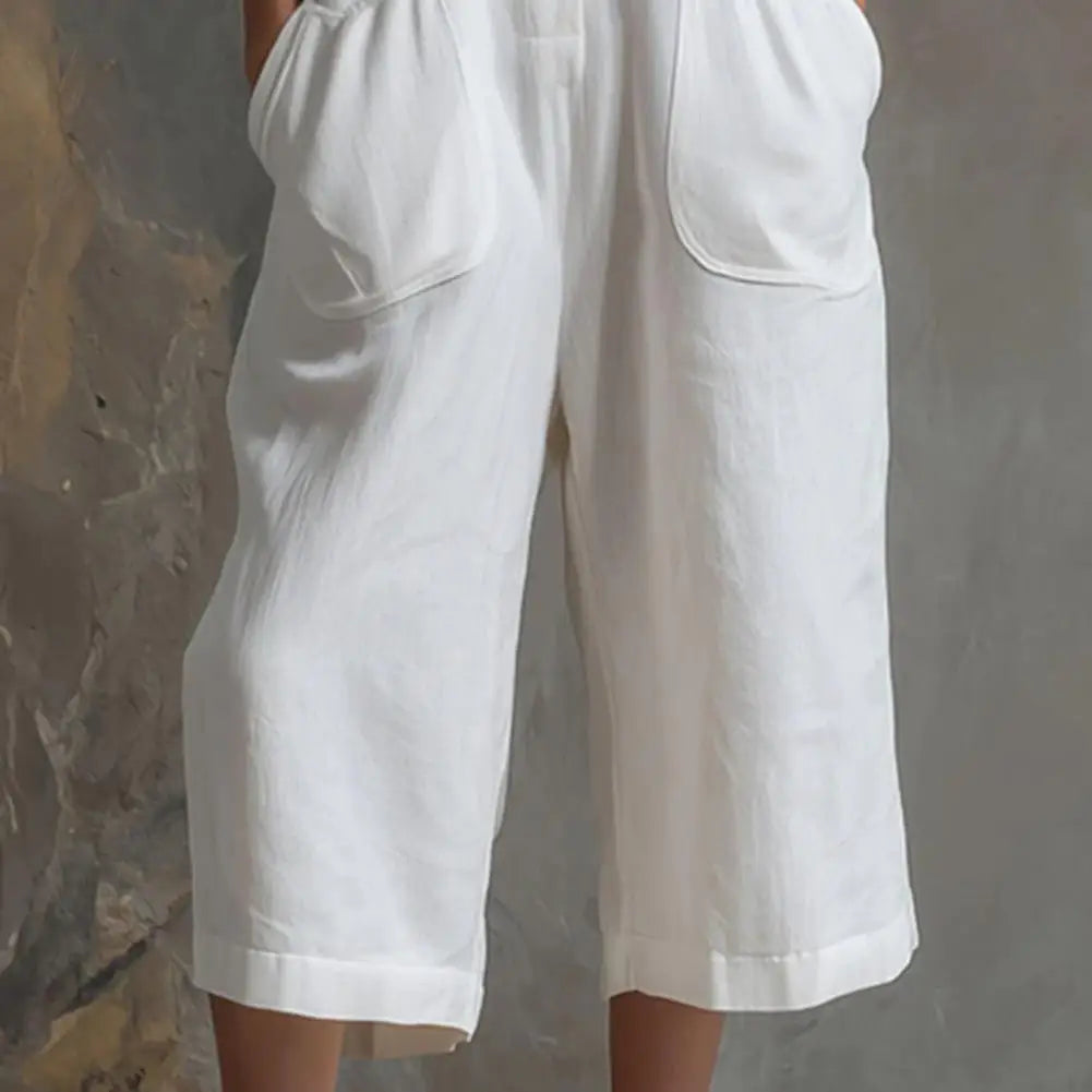 Women Summer Tank Jumpsuit Sleeveless Button Down Cropped Rompers Loose Wide-Leg Overall Pockets Hot Sale