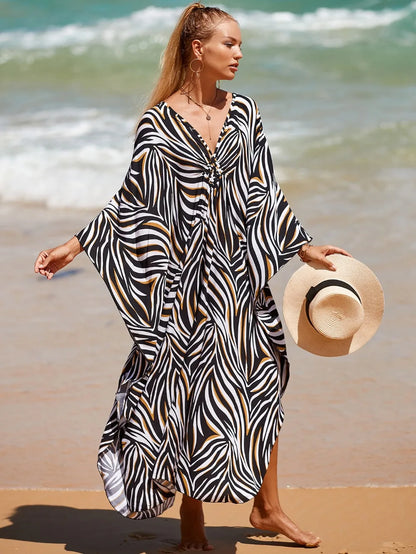Fashion Boho Bikini Cover-ups Oversized Leopard Zebra Print Beach Cover Up Open Front Sunscreen Shawl For Women