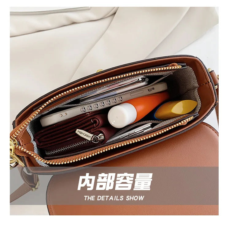Women Retro Print Saddle Crossbody Bag Luxury Horse Bit Buckle Small Shoulder Bag Fashion PU Leather Ladies Daily Handbag