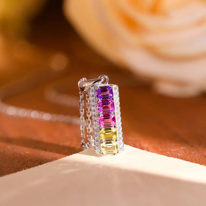 CEICI 3x4mm Lab Grown Sapphire Necklace for Women Wedding Colorful Gems 925 Sterling Silver Plated 18K Pendant Fine Jewelry