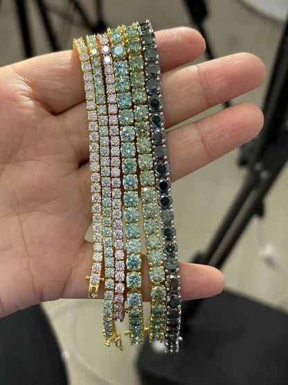 Colorful 3mm Luxury  Certified Moissanite Tennis Chain For Women 925 Sterling Silver Man Moissanite Bracelet Chain Hip hop